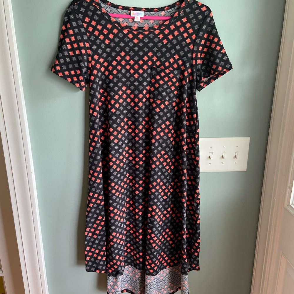 LuLaRoe carly red, grey and black dress size XS